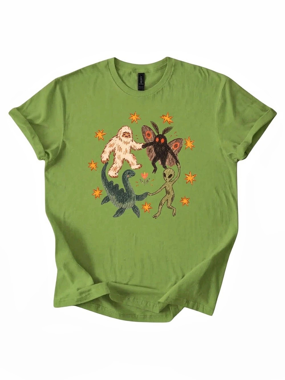 Gildan Bigfoot Mothman Loch Ness Alien Dancing Cryptids Graphic Tee
